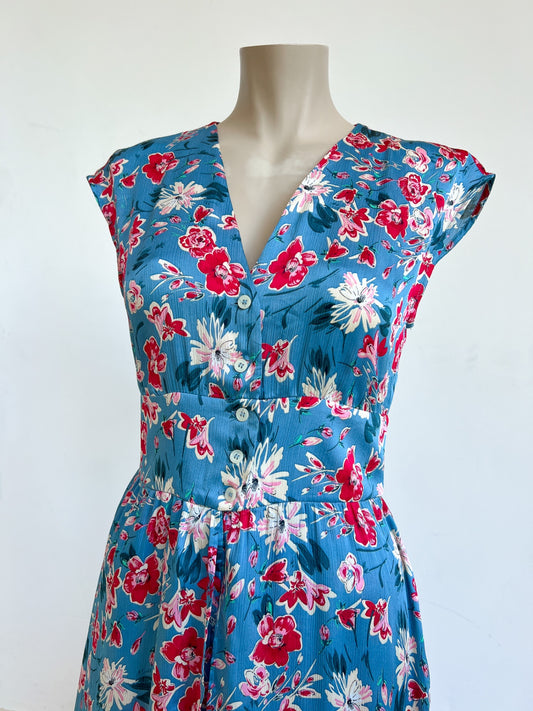 TALISSA - Dress Blue with red and white floral pattern - S