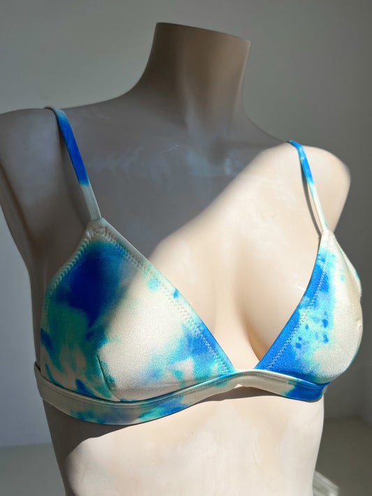 TALISSA - Triangl Bikini Top S Blue and White Tie-Dye