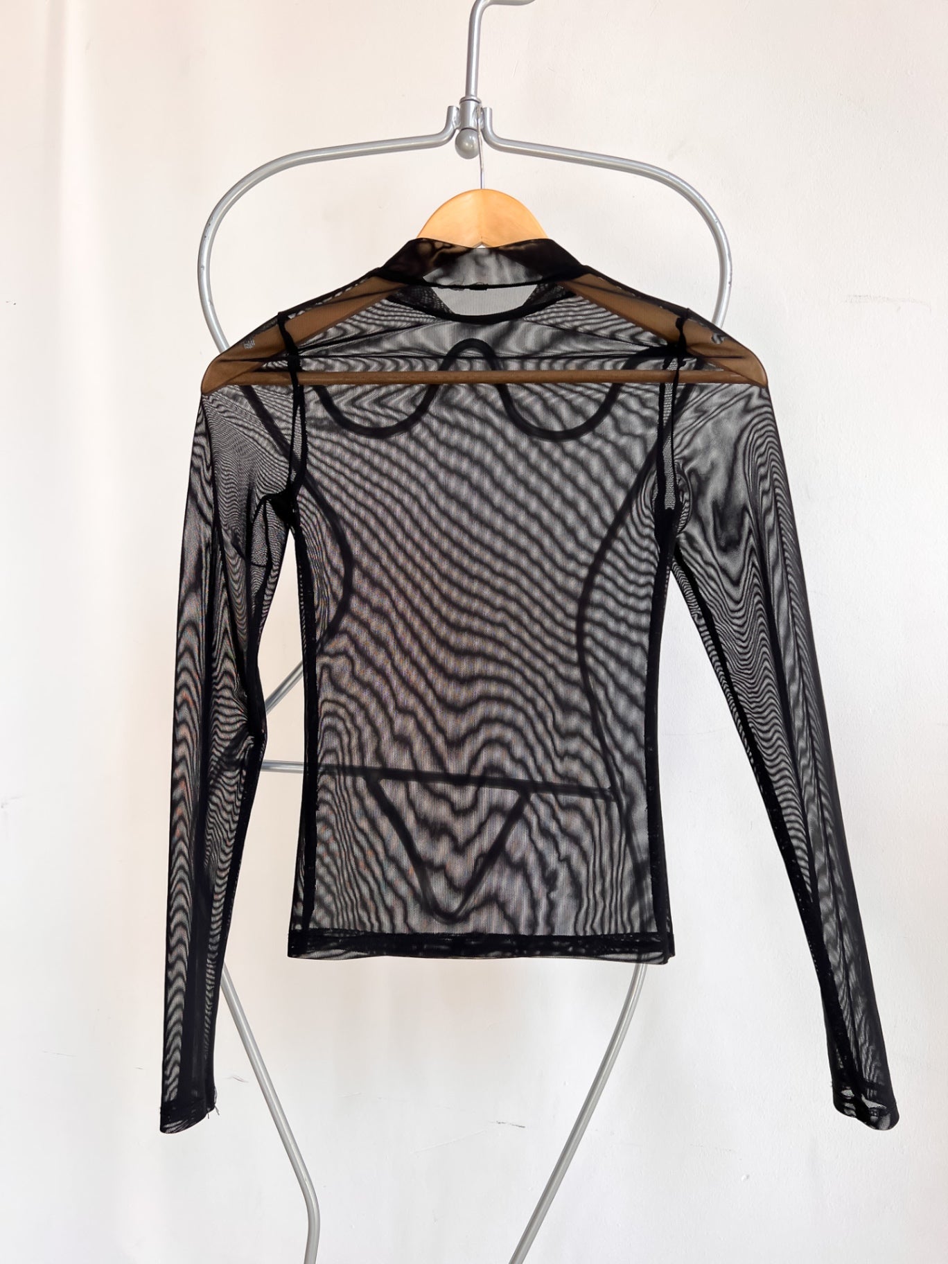 MARTHE - Sheer Long Sleeve Top S Black