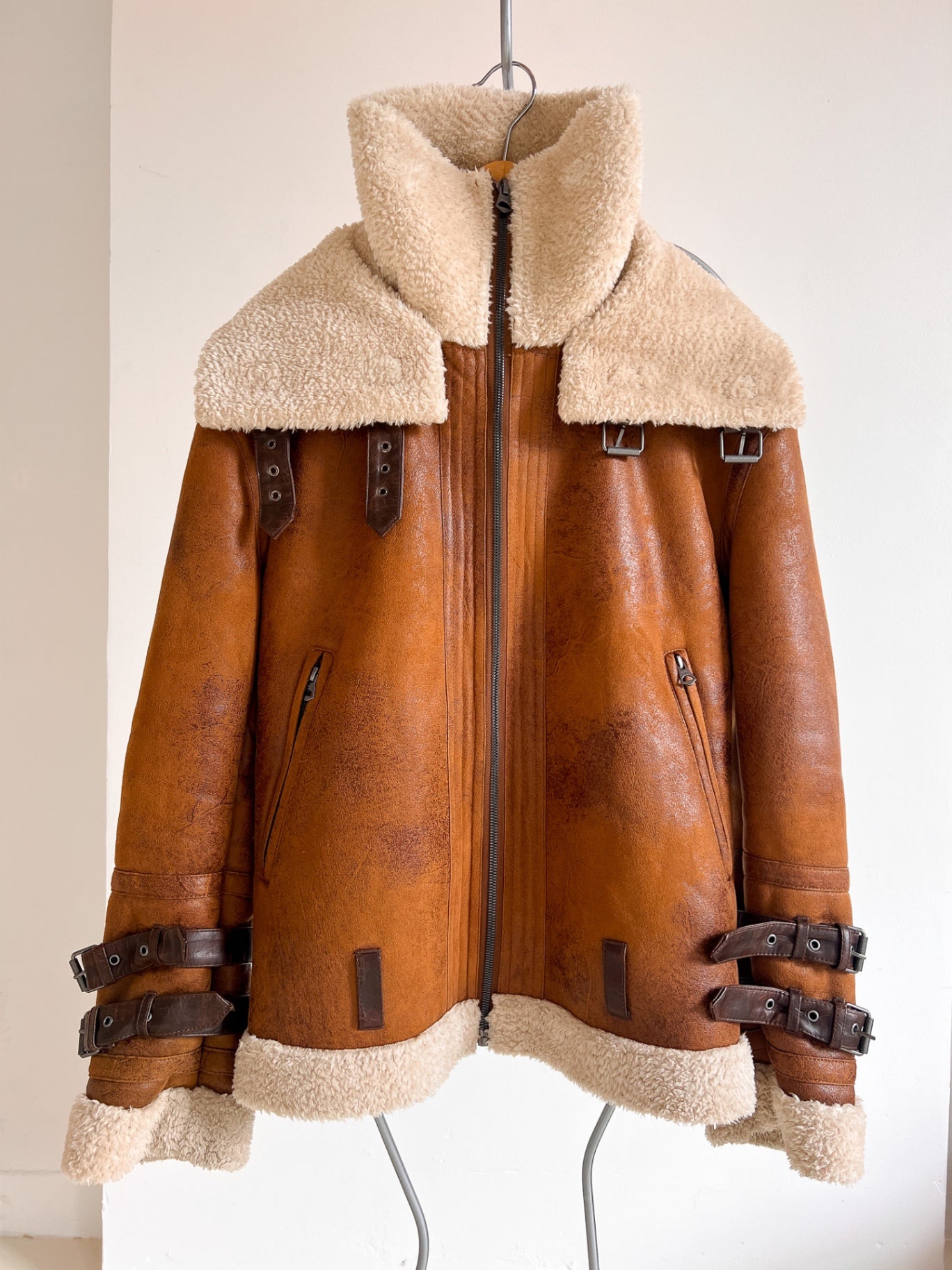 ZARA Men Shearling Jacket L Brown