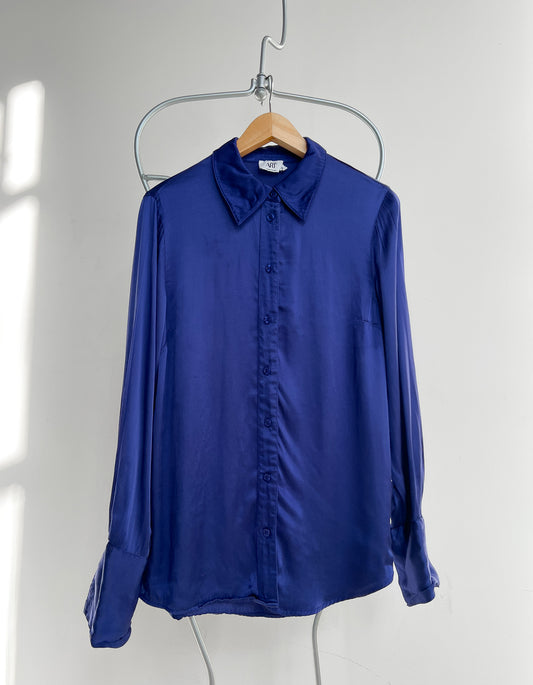 MARTHE - Silk-look blue blouse - M