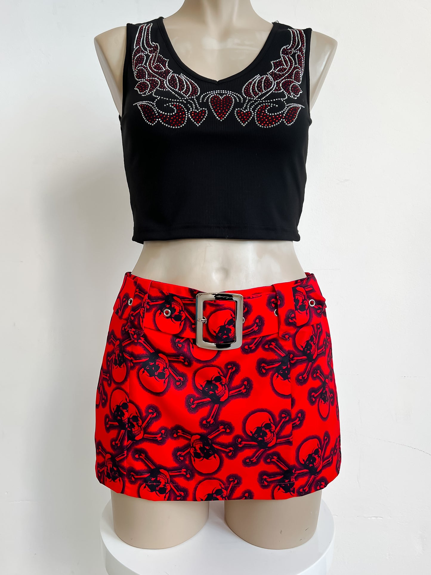 MARTHE - Red Skull Mini Skirt - M