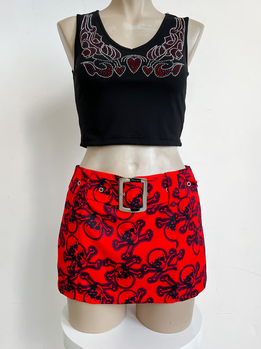 MARTHE - Red Skull Mini Skirt - M