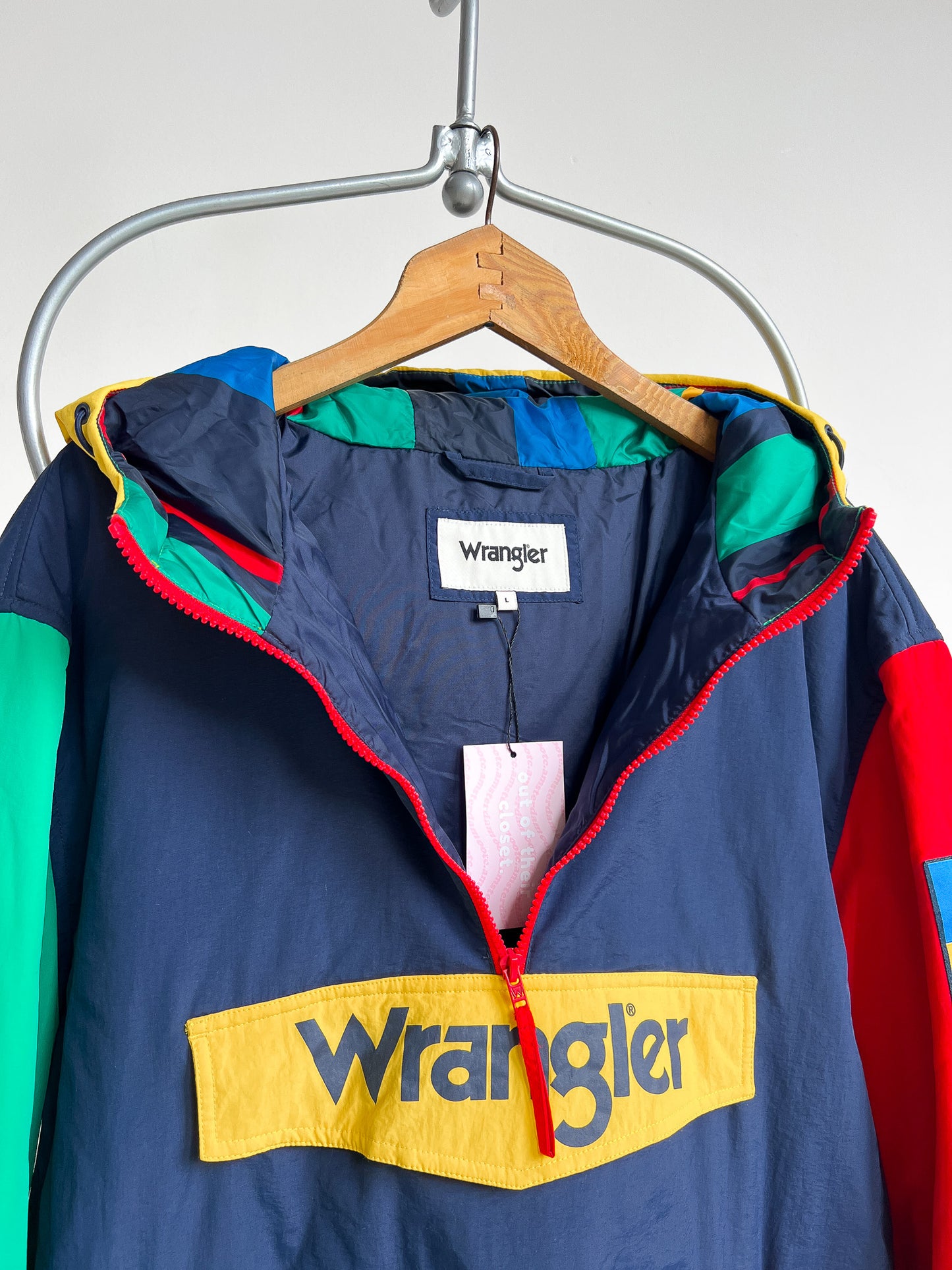 TIMI - Wrangler Windbreaker Popover Jacket Navy Multicolor Hoodie - L