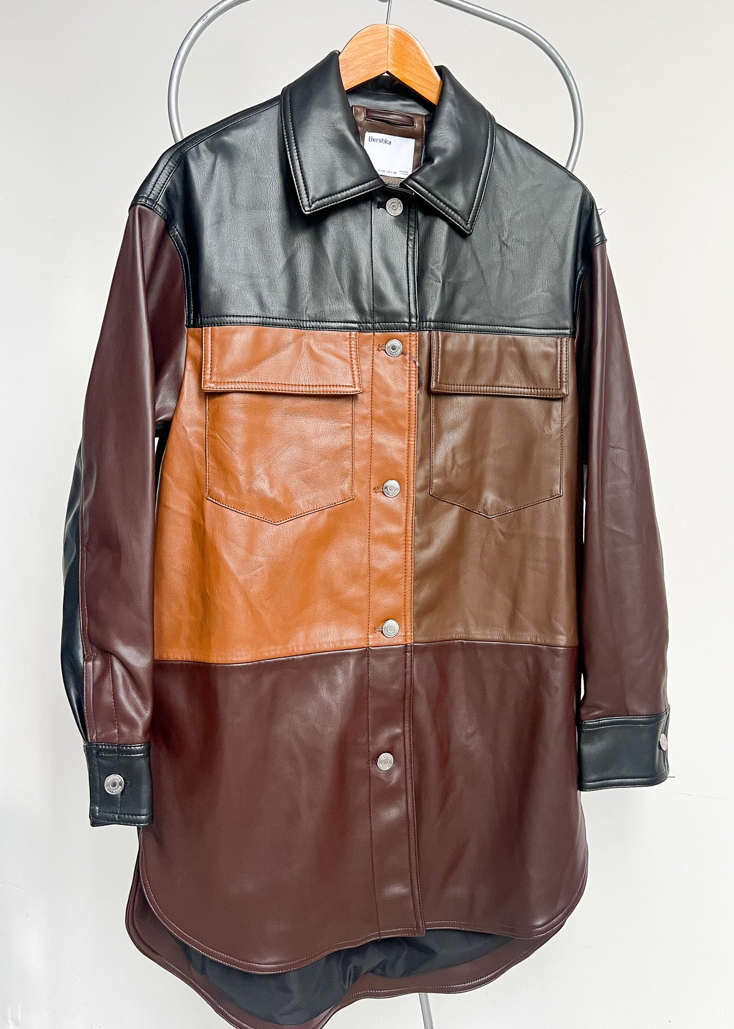 MARTHE - Brown Faux Leather Coat - M