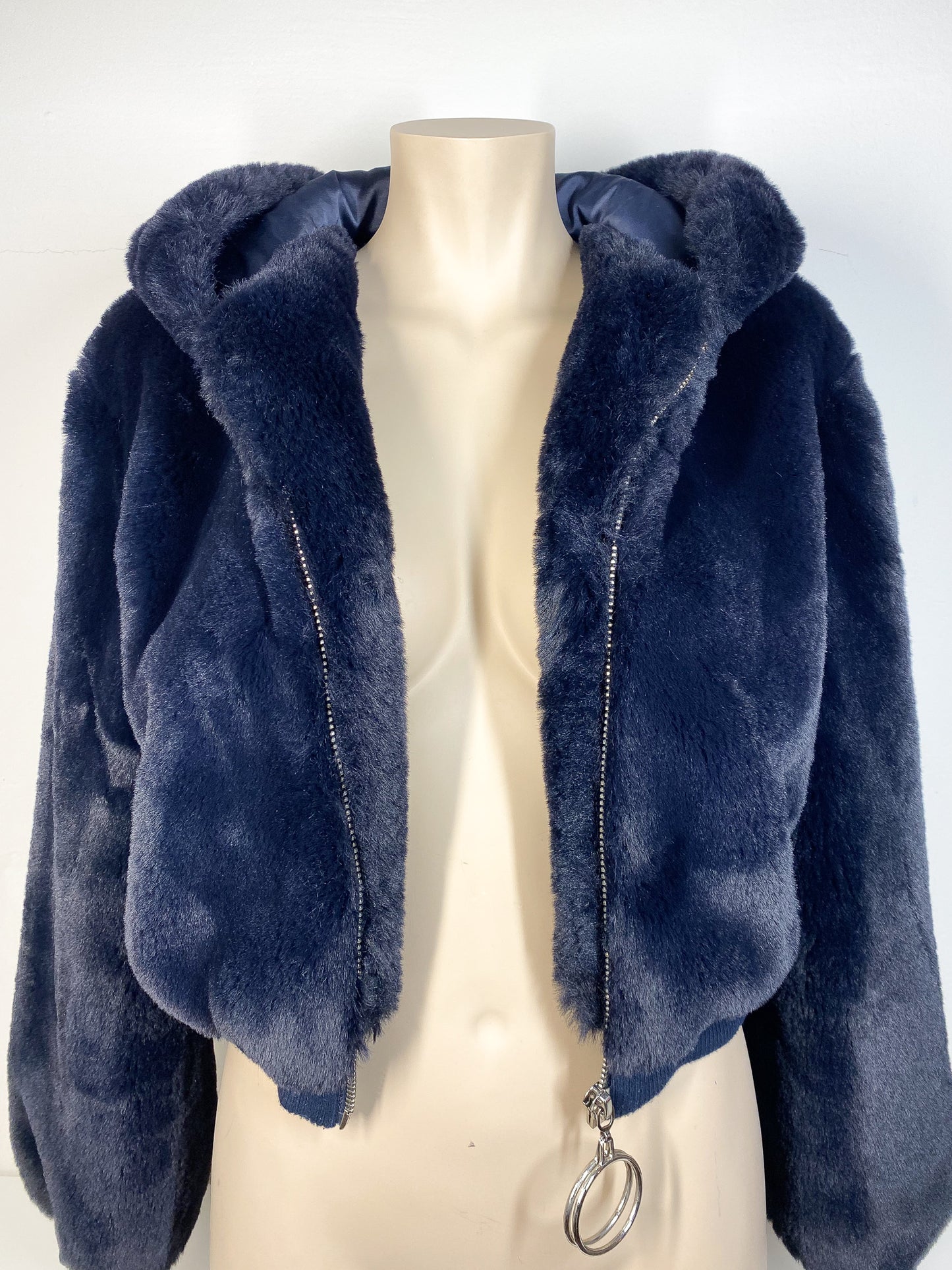 JOANN - Navy fake fur coat — 36