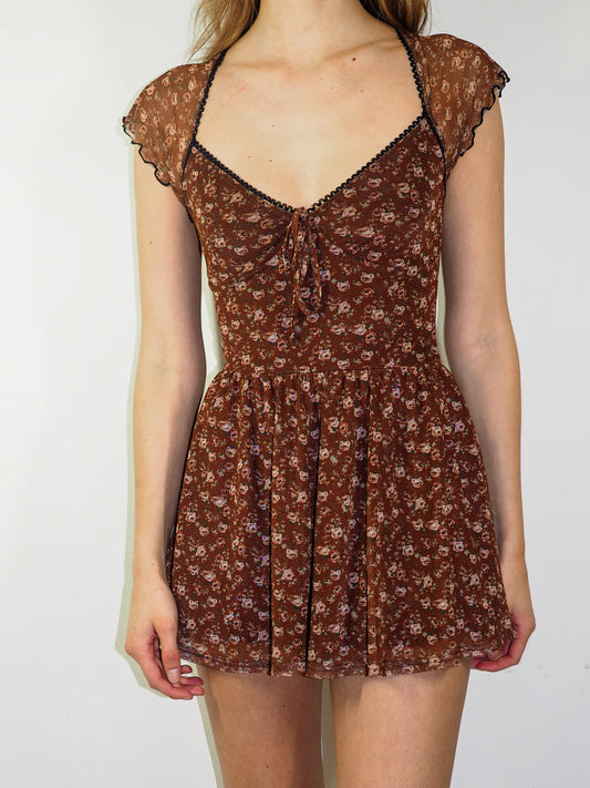 CECILIA - Brown flower jumpsuit — S